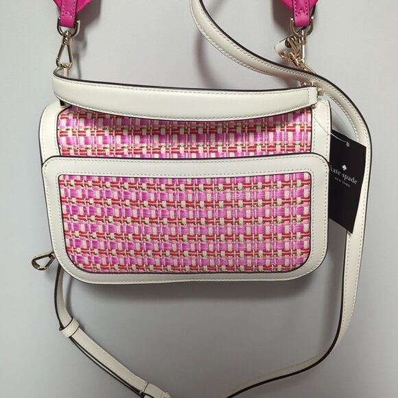 NWT Kate Spade Pink Raffia Crossbody - Picture 3 of 8